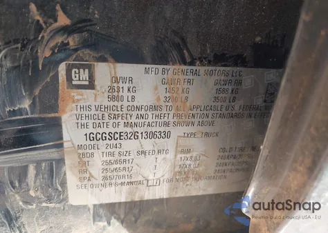 2016 Chevrolet Colorado Lt from USA, damaged, VIN 1GCGSCE32G1306330